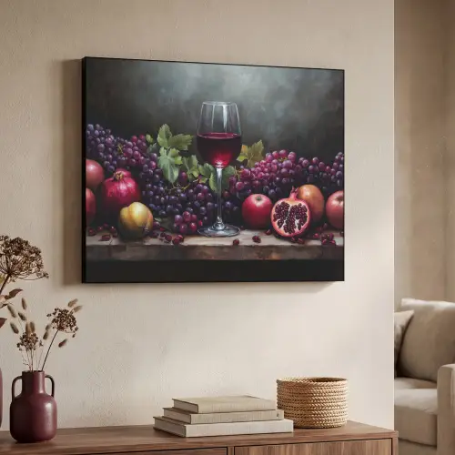 Wijn - Fruit - Stilleven Textielframe zwart klein -sfeer3