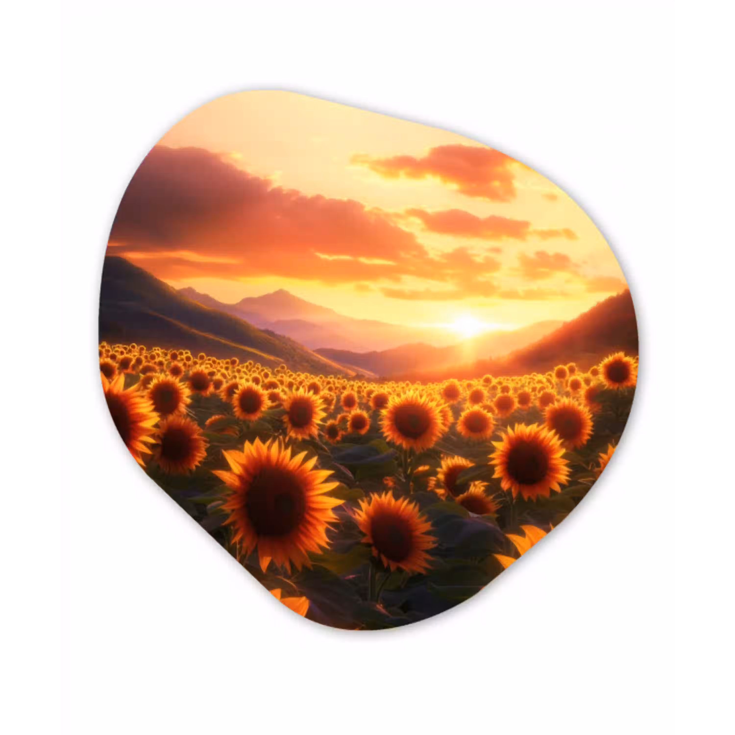 Zonnebloemen - Zonsondergang - Landschap Wandcirkel Organisch Aluminium middel -3d