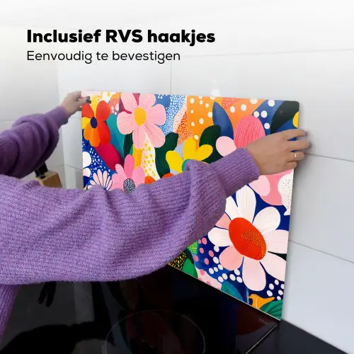 Bloemen - Kleurrijk - Stippen Inductie beschemer met haakjes klein -ky-ophangen-nl