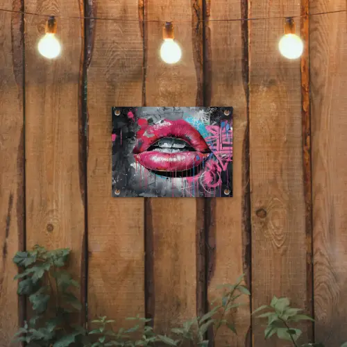 Lippen - Felroze - Graffiti - Verfstrepen tuinposter los doek klein -sfeer1
