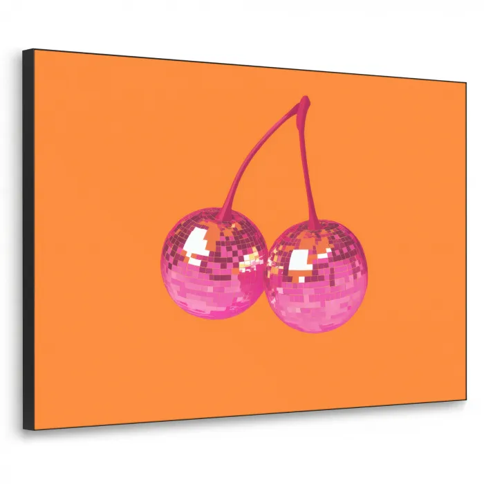 Discoballen - Kers - Spiegels - Roze Textielframe - compleet frame klein -3d