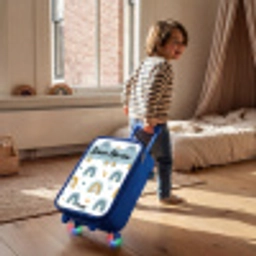 Patroon - Regenboog - Hartjes Kinderkoffer - Blauw klein -sfeer1