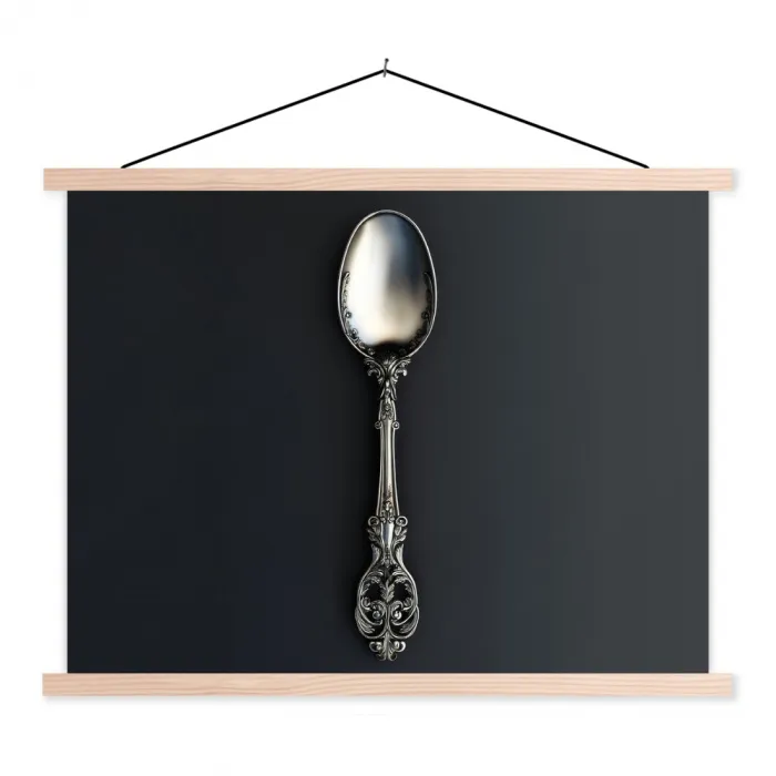 Lepel - Zilver - Metaal textielposter latten blank klein -3d