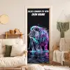 Neon-Löwe auf dunklem Hintergrund mit Namensfeld. deurposter klein -sfeer2