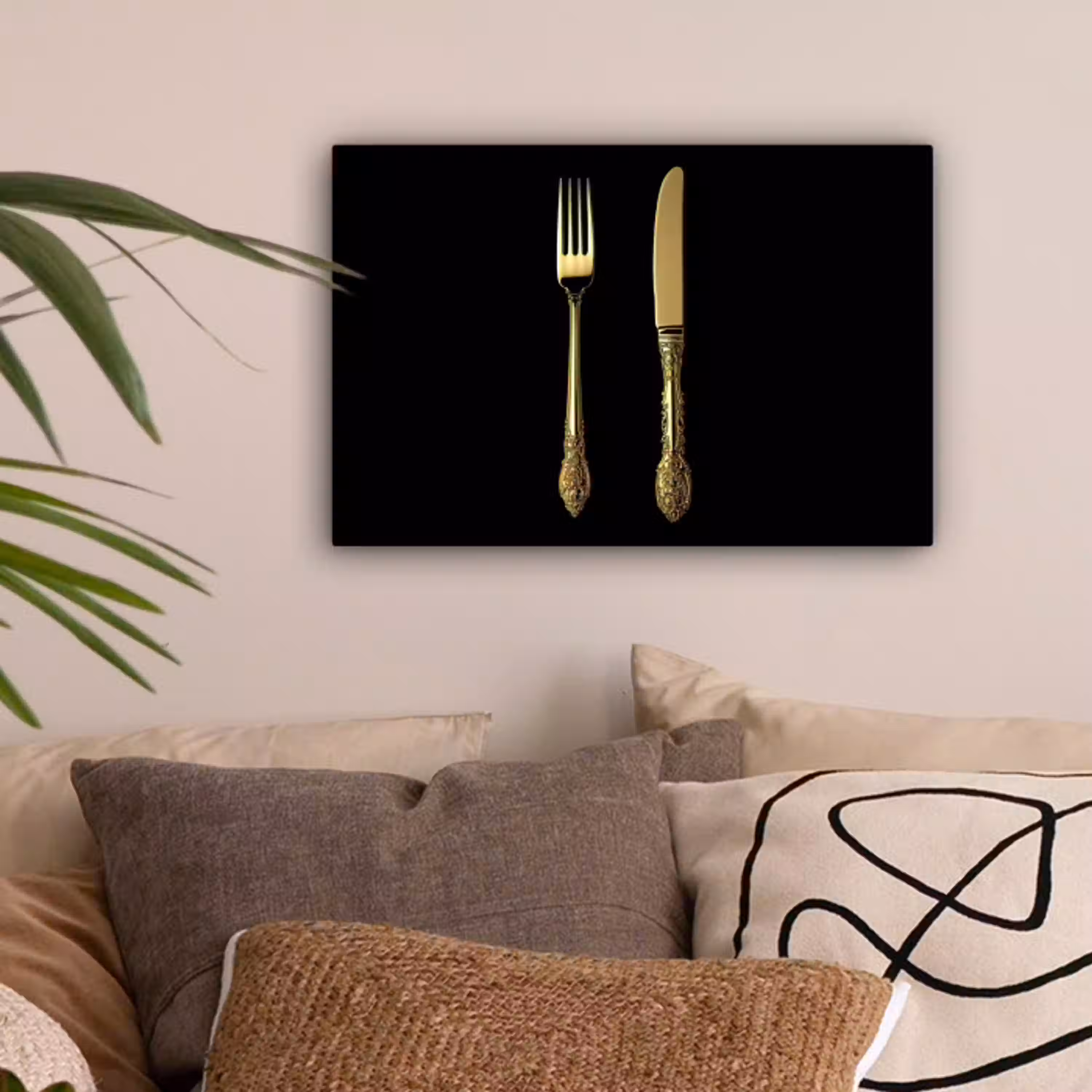 Goud - Vork - Mes canvas 2cm klein -sfeer1