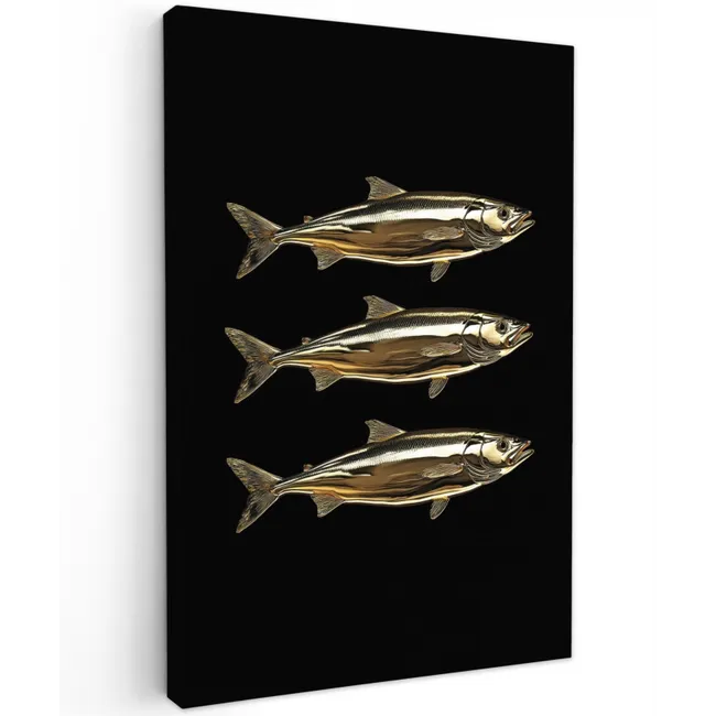 Vissen - Goud - Zwart Tuinposter op houten frame 2 cm dik klein -3d