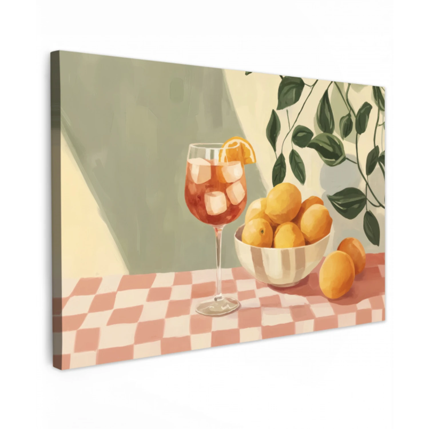 Citroenen - Glas - Tafelkleed - Geblokt Tuinposter op houten frame 2 cm dik klein -3d