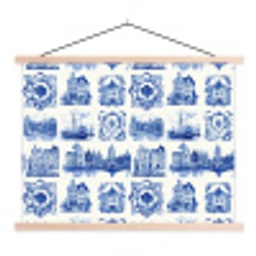 Huizen - Schepen - Blauw textielposter latten blank klein 122 -3d