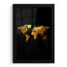 Wereldkaart - Goud - Druipen - Zwart fotolijst zwart zonder passe partout klein -3d