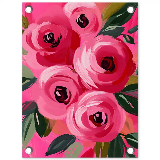 Bloemen - Verf - Roze tuinposter los doek klein -3d