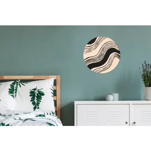 Golven - Zwart - Zandkleur Wandcirkel aluminium klein -slaapkamer