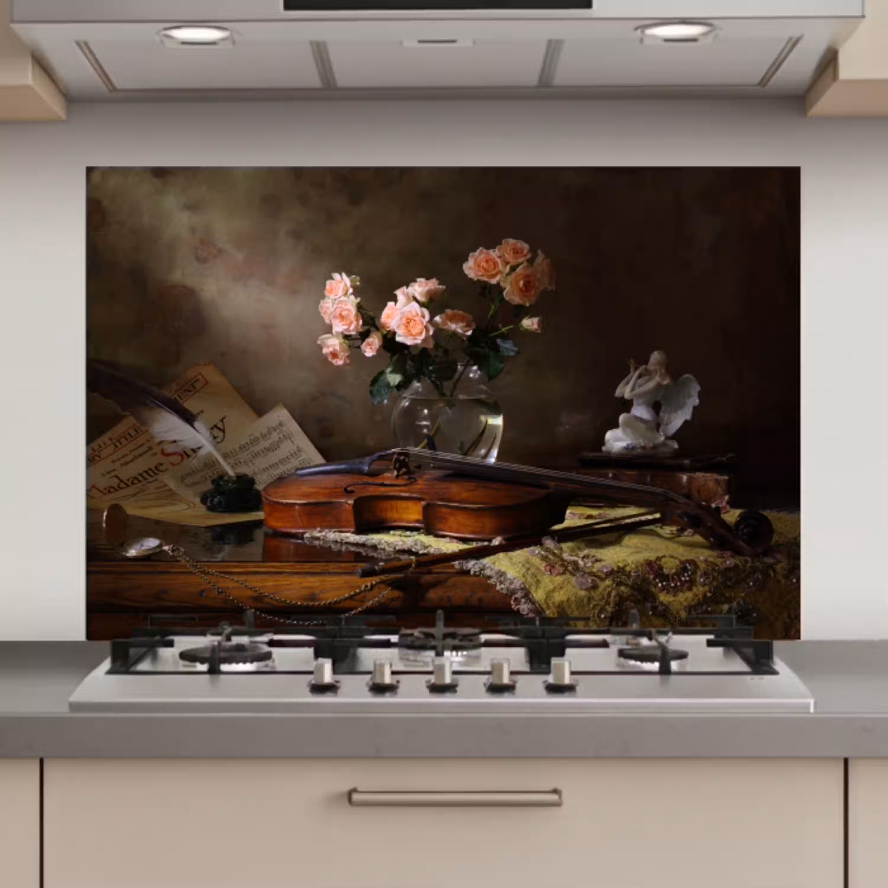 Viool - Rozen - Roze - Bloemen - Stilleven keuken achterwand spatscherm klein -3d_website