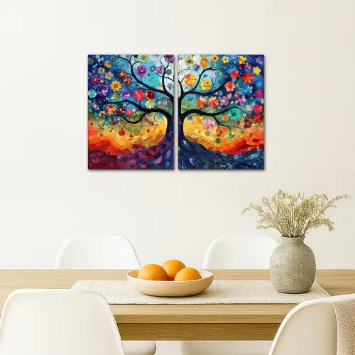 Kleurrijk - Levensboom - Bloemen - Abstract Canvas - Meerluiken 2 luik klein -sfeer4