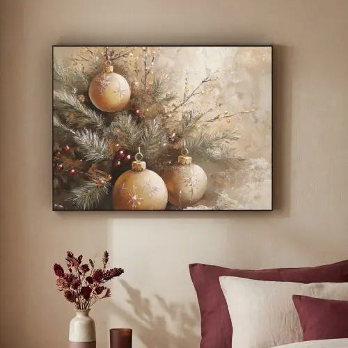 Kerst - Kerstballen - Beige - Goud Textielframe zwart klein -sfeer1