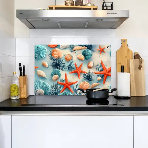 Zeesterren - Schelpen - Illustratie - Zand Inductie beschemer met haakjes klein -sfeer2