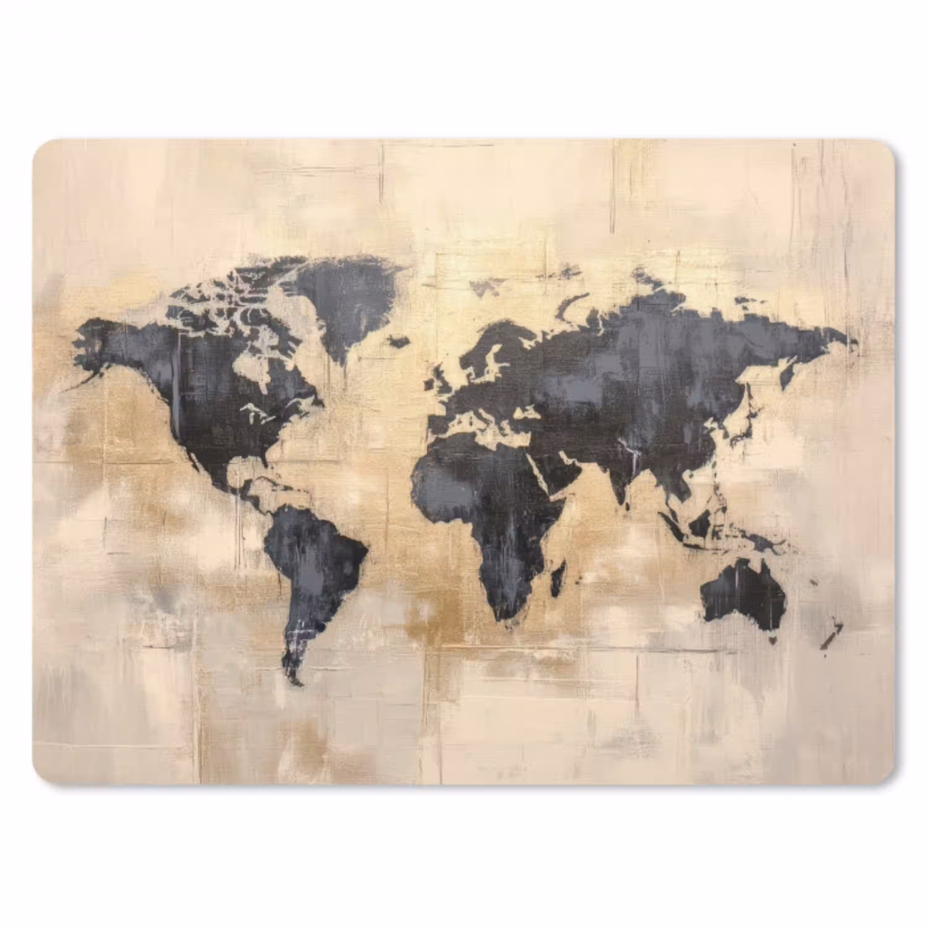 Wereldkaart - Goud - Zwart - Abstract muismat rubber klein -3d
