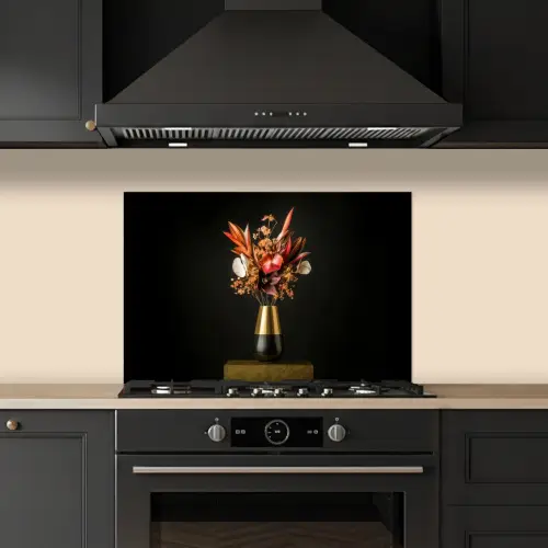 Exotisch - Boeket - Vaas - Goud keuken achterwand spatscherm klein -sfeer1