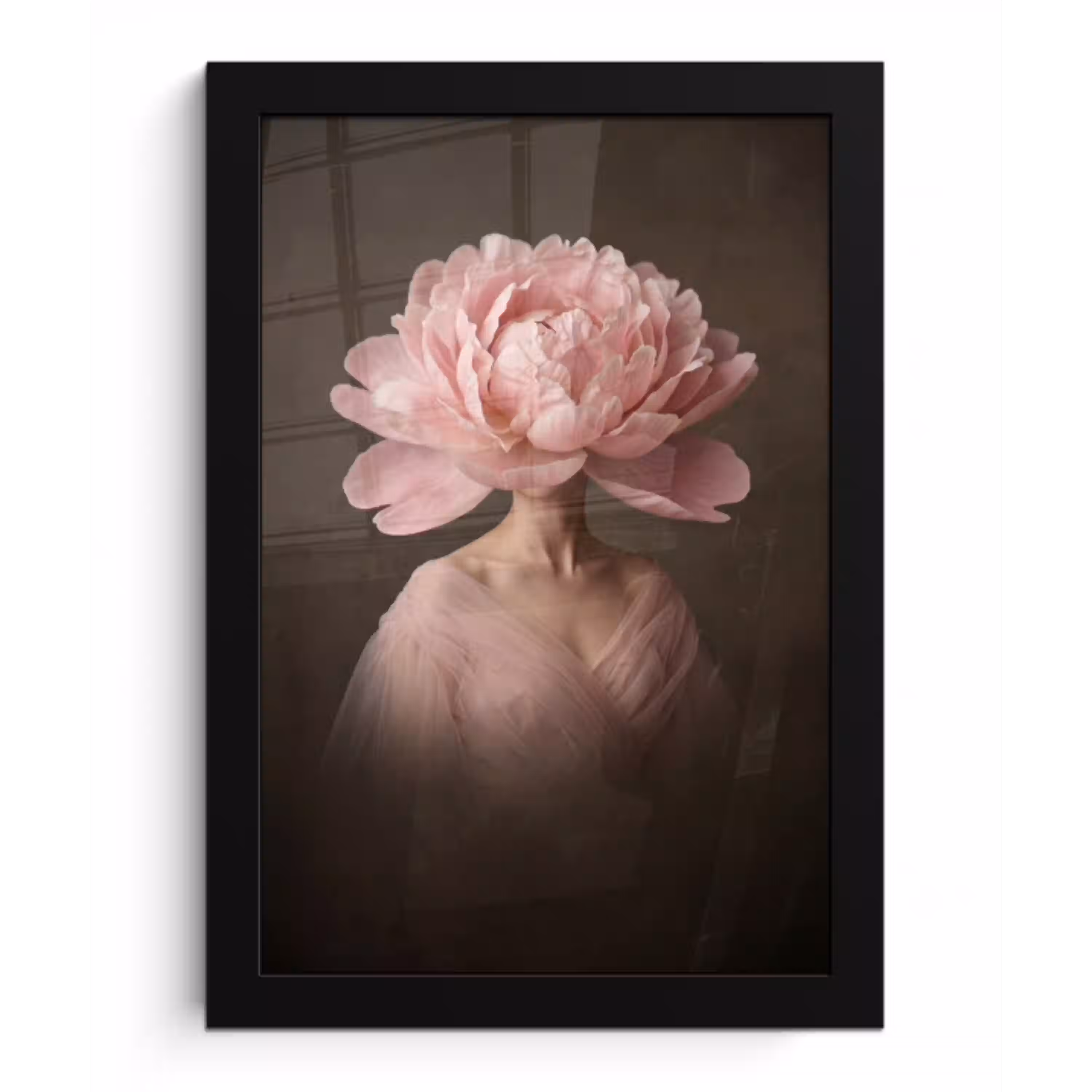 Gezicht - Roos - Roze fotolijst zwart zonder passe partout klein -3d