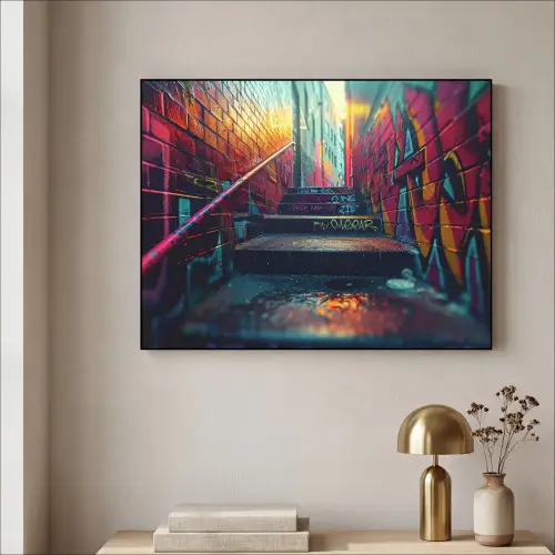 Architectuur - Neon - Trap - Graffiti Textielframe zwart klein -sfeer2