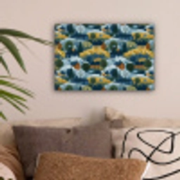 Huisjes - Bloemen - Patroon - Geel - Blauw canvas 2cm klein 34 -sfeer1
