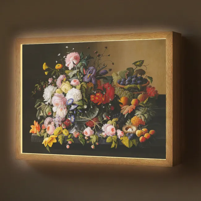 Lightbox - Wandlamp - Stilleven met bloemen en fruit - Kunstwerk - Oude meesters