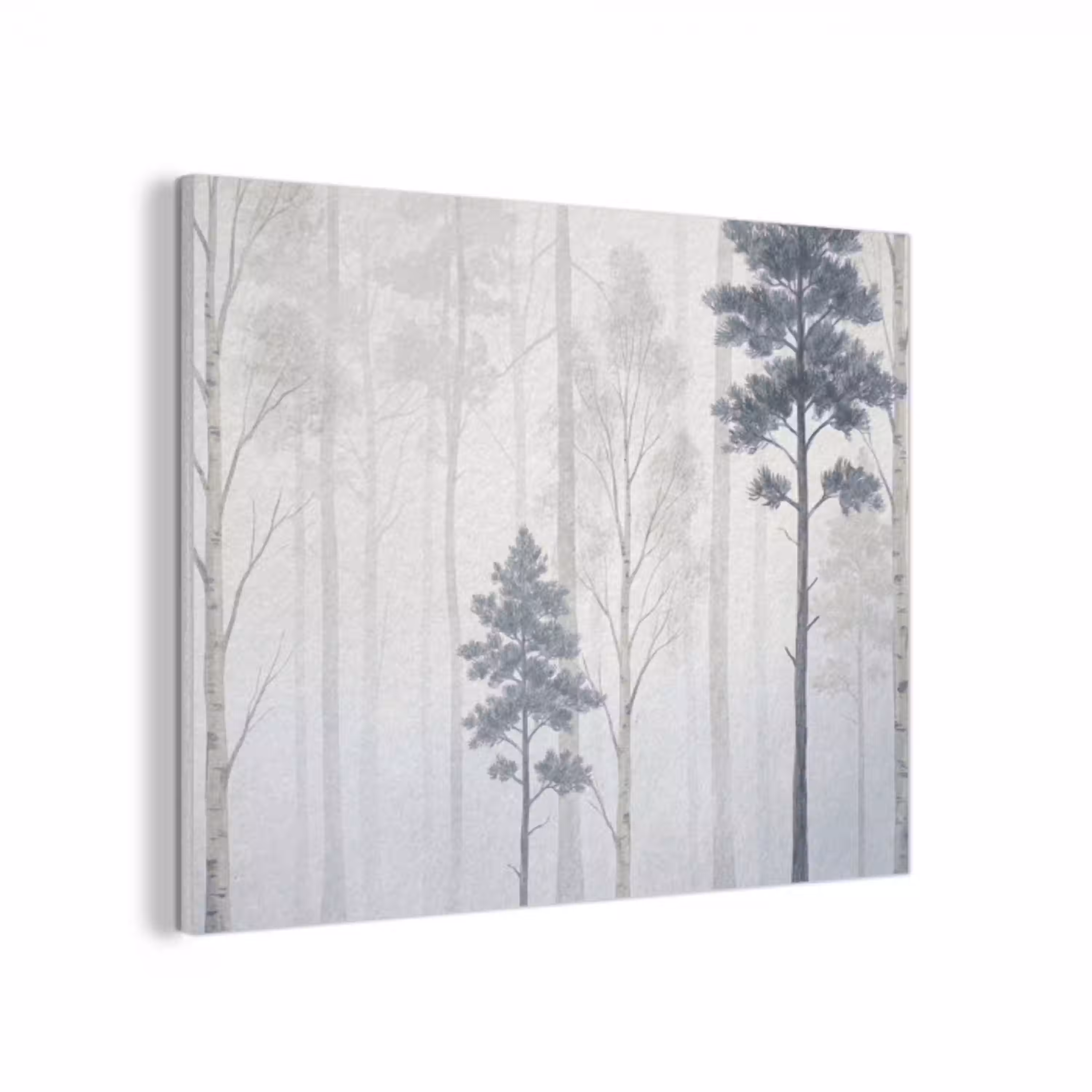 Bos - Bomen - Mist - Natuur - Illustratie - Grijs PET vilt klein -3d