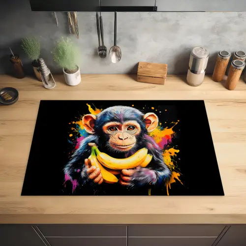 Aap - Graffiti - Kleurrijk - Bananen - Modern Inductie beschermer vinyl 3mm klein -sfeer5
