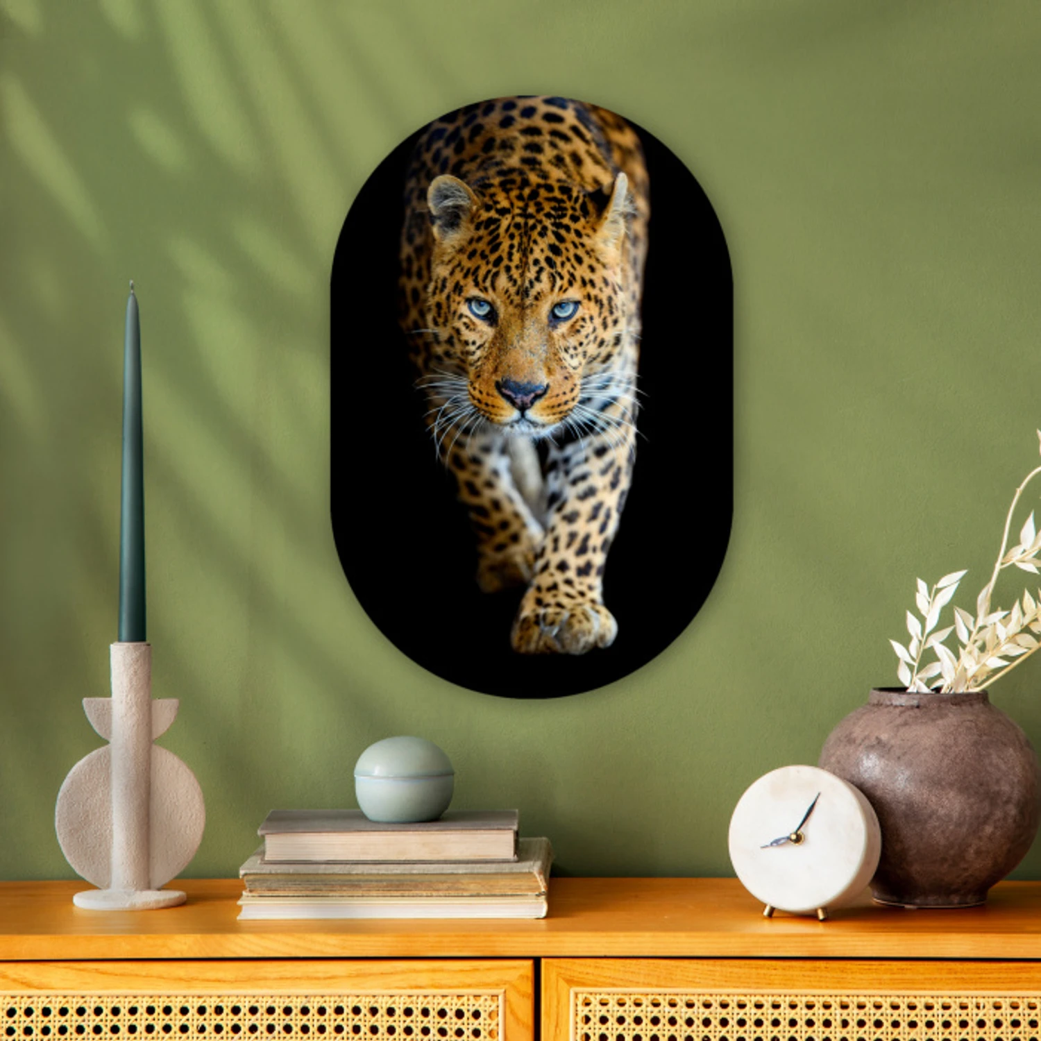 Luipaard - Dieren - Portret - Wilde dieren - Zwart Wandcirkel Ovaal Forex klein -sfeer2
