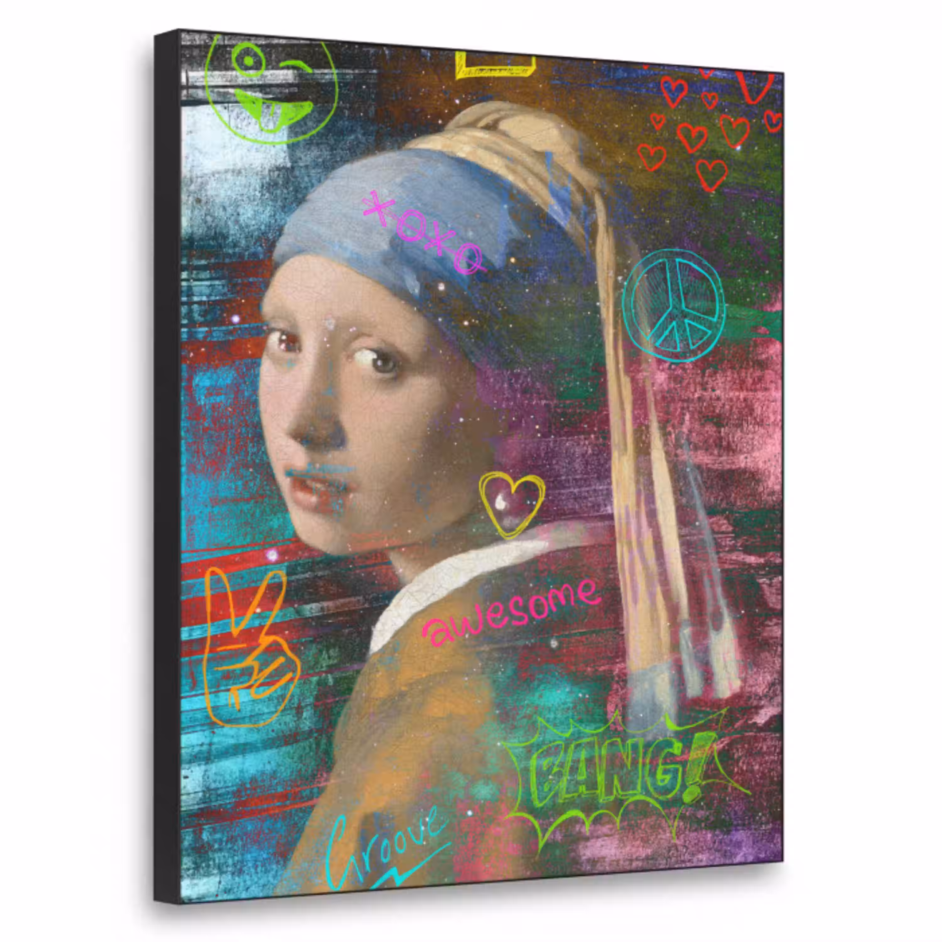 Meisje met de parel - Johannes Vermeer - Neon Textielframe zwart klein -3d