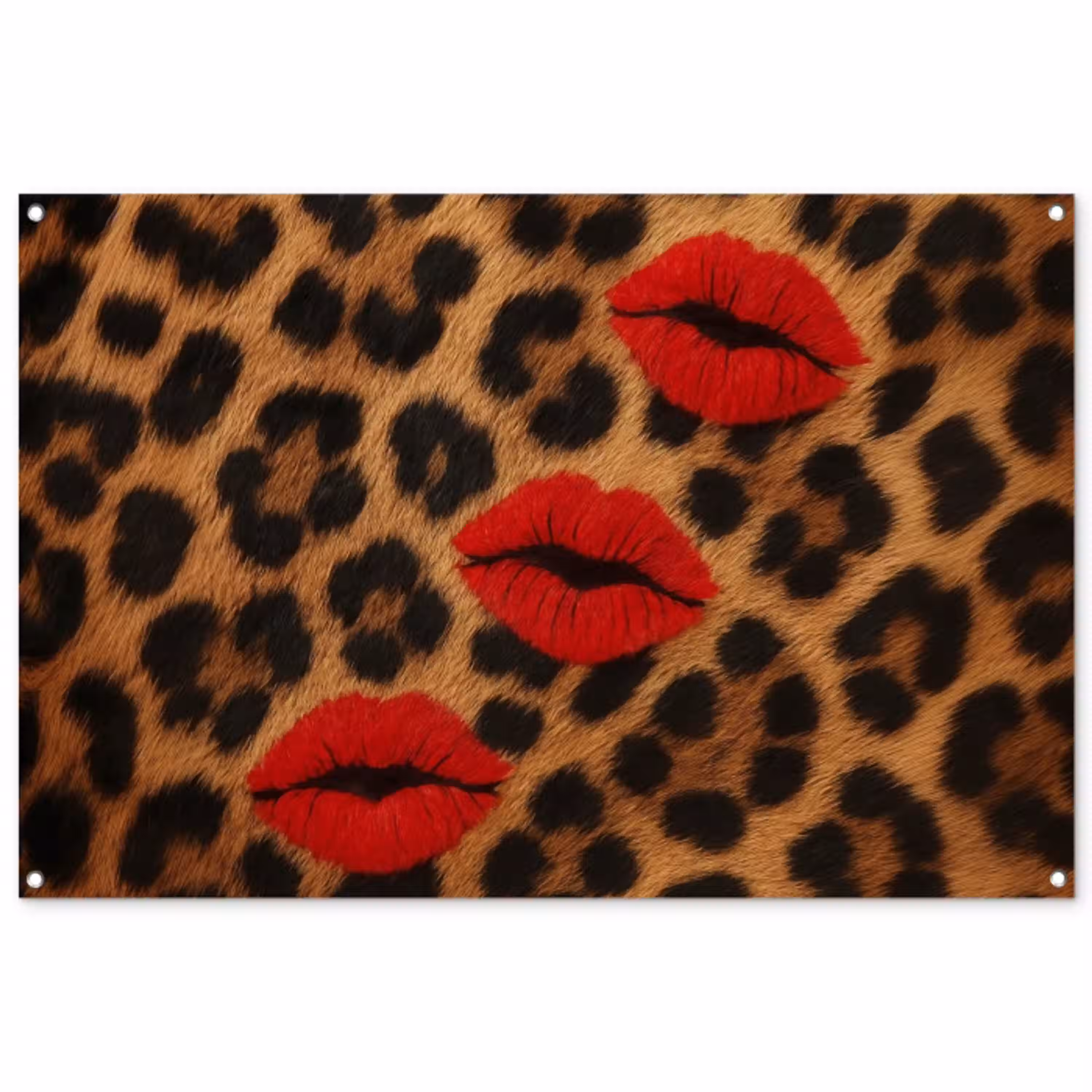 Lippen - Drie - Rood - Panterprint tuinposter los doek groot -3d