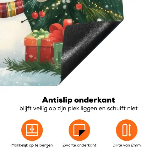 Sneeuwpop - Kerstsneeuw - Groen - Rood Inductie beschermer vinyl 3mm klein -zzzzzzz-td-onderkant
