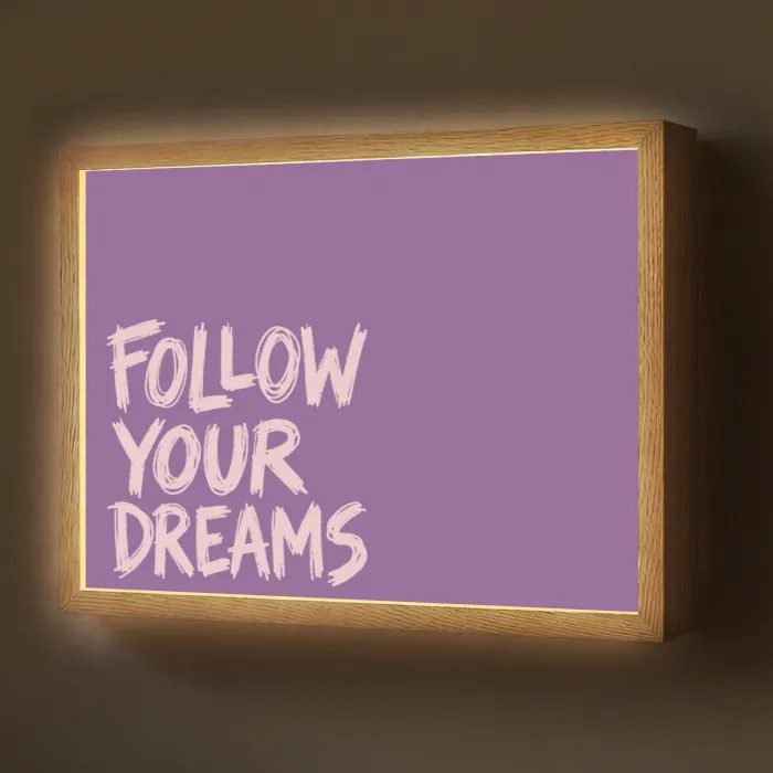 Follow your dreams - Paars - Penseeltextuur Light Box met batterij (Wandlamp) middel -z3d_website
