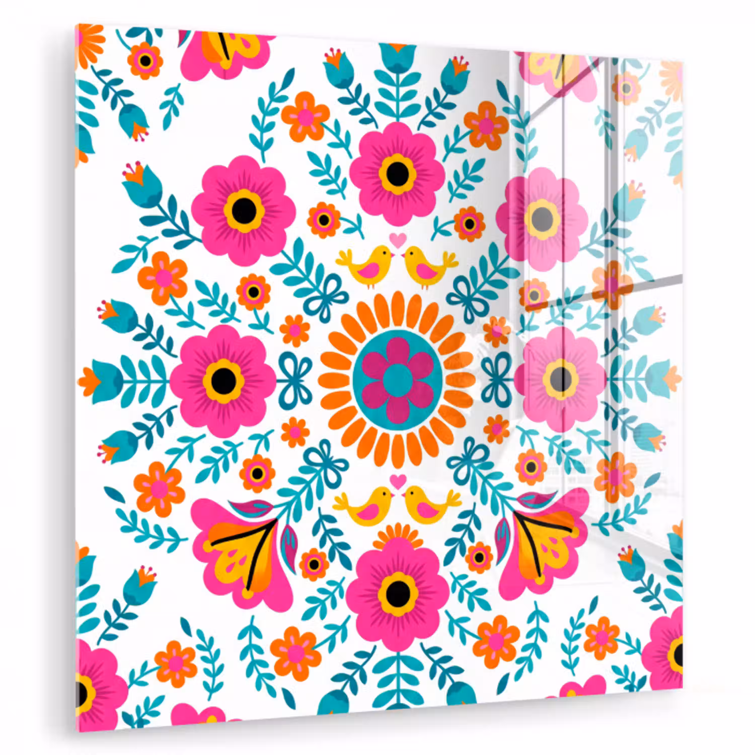 Bloemen - Vogel - Patroon - Kleurrijk - Modern plexiglas 5mm klein -zzzproduct_nieuw