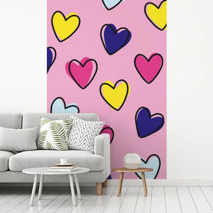 Hartjes - Valentijn - Patroon - Kleurrijk fotobehang vinyl groot -woonkamer