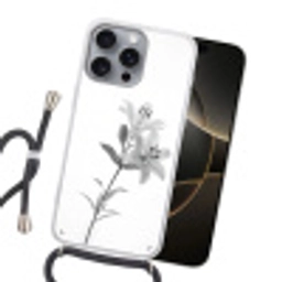 Lelies - Elegant - Zwart - Wit Hoesje iPhone 16 Pro Max met koord klein -sfeer1