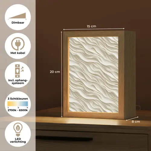 Golven - Wit - Minimalistisch Light Box met kabel (Tafellamp) klein 925 -USP_NL