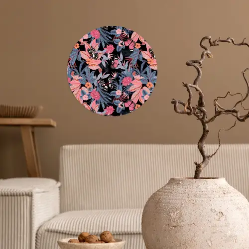 Zomer - Vlinder - Zwart - Roze Wandcirkel behangsticker klein 186 -sfeer1