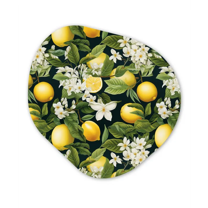 Hangende - Citroenen - Witte - Bloemetjes Wandcirkel Organisch Forex 3mm klein 629 -3d