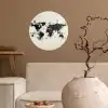 Wereldkaart - Zwart - Inkt Wandcirkel behangsticker klein -sfeer1