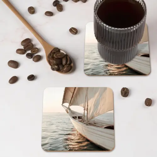 Zeilboot - Zee - Beige - Zon onderzetter kurk middel -sfeer2