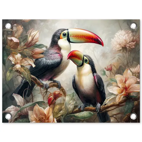 Toekan - Vogels - Bloemen - Jungle tuinposter los doek klein -3d