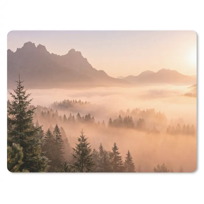 Zonlicht - Mist - Bergen - Bomen muismat rubber klein -3d