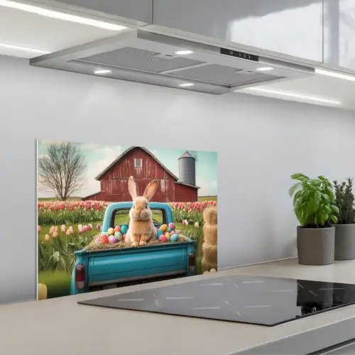 Konijn - Boerderij - Eieren keuken achterwand spatscherm klein -3d_schuin