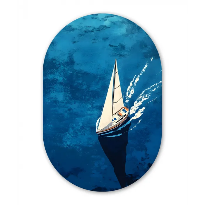 Zeilboot - Water - Abstract - Schaduw Wandcirkel Ovaal Glas middel -3d