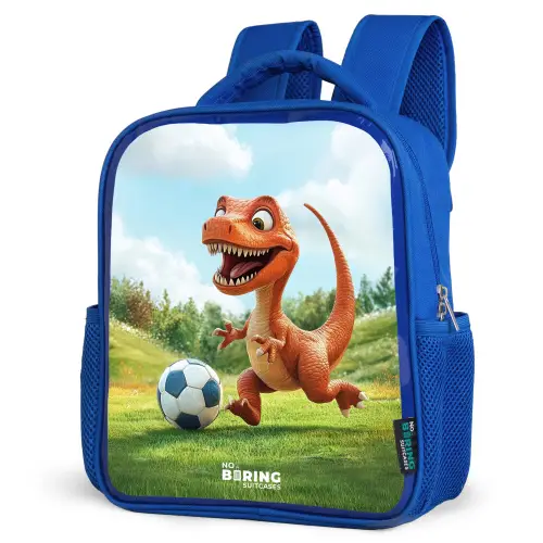 Voetbal - Dino - Sport Kinderrugzak - Blauw middel -schuin