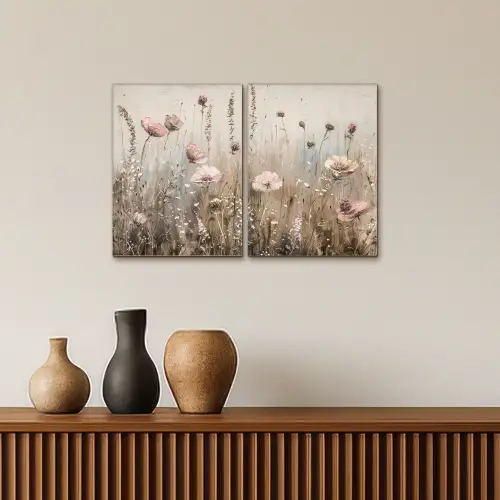 Bloemen - Beige - Modern - Roze Canvas - Meerluiken 2 luik klein -sfeer3