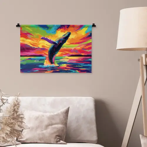 Zonsondergang - Walvis - Geschilderd - Kleurrijk Wandkleed katoen klein -sfeer4