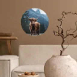 Schotse hooglander - Berg - Landschap - Bomen - Koe - Natuur Wandcirkel behangsticker klein -sfeer1