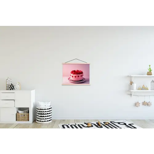 Taart - Hart - Roze textielposter latten blank klein -kinderkamer