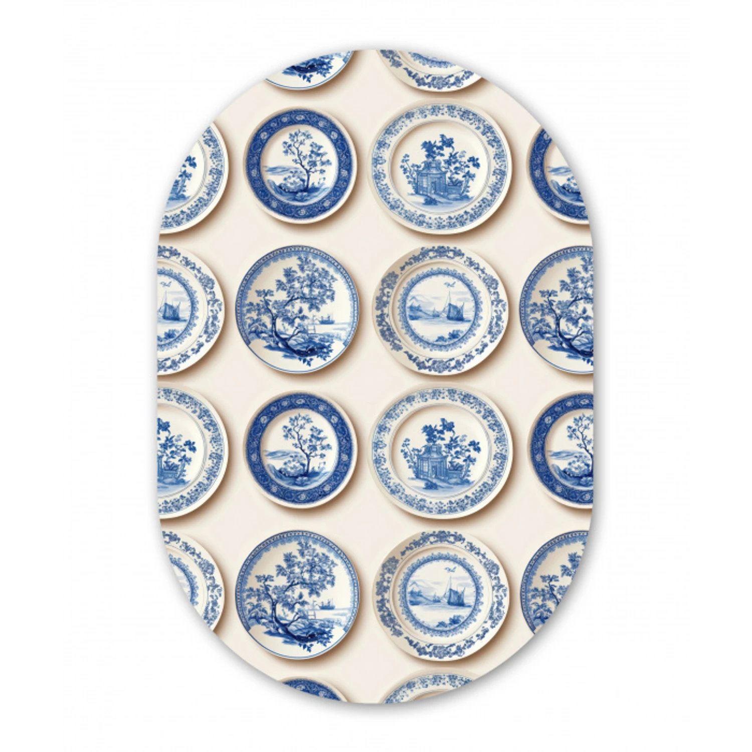 Borden - Bomen - Planten - Blauw Wandcirkel Ovaal Forex klein 630 -3d